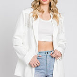White Rhinestone Fringe Blazer