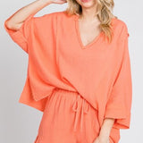 Coral Gauze V Neck Dolman