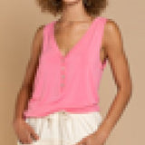 Bubble Gum Pink Front Button Tank