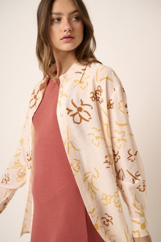 Yellow Combo Abstract Sketch Flower Print Shirt