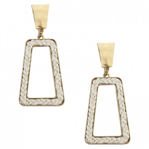Braided Open Rectangle Gold 2" Earring
