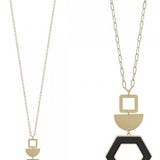 Wood Hexagon + Gold Geometric 32" Necklace