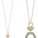 Wood Hexagon + Gold Geometric 32" Necklace