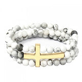 Gold Cross Three Row Stretch Bracelet