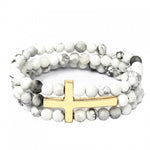 Gold Cross Three Row Stretch Bracelet