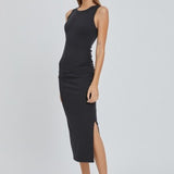 Black Ruched Side Midi Dress