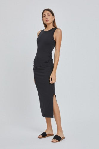 Black Ruched Side Midi Dress
