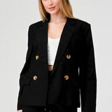 Black Linen Double Button Blazer