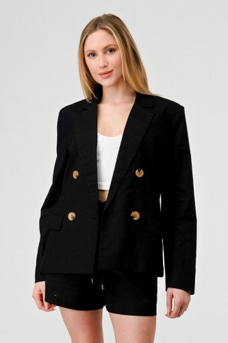 Black Linen Double Button Blazer