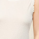 Off White Solid Texture Lace Trim Tank