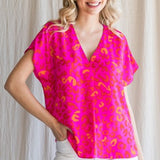 Hot Pink + Orange Leo Print Dolman