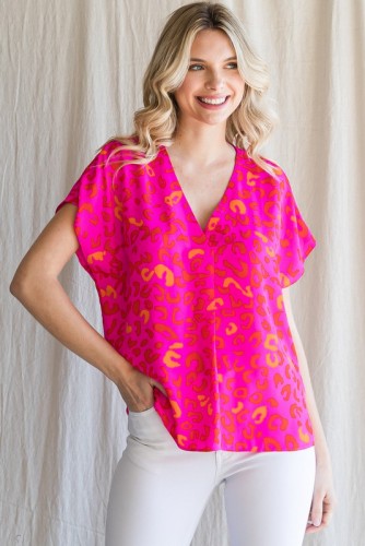 Hot Pink + Orange Leo Print Dolman