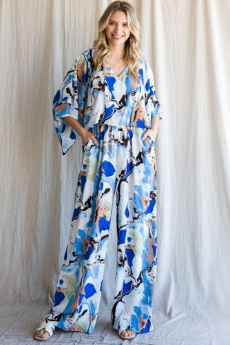 Royal Geode Swirl V Neck Jumpsuit