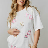 White YES Sequin Embroidery Shirt Dress