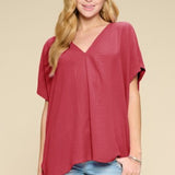 Marsala Meet In The Middle V Neck Dolman