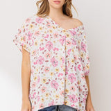 Mauve Floral Combo V Neck Dolman