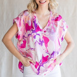 Hot Pink Marble V Neck Dolman