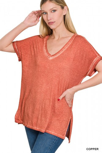 Washed Raglan V Neck Tee