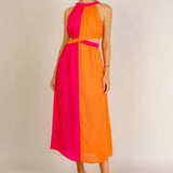Hot Pink + Orange Mix Cutout Dress