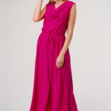 Fuchsia Drape Neck Maxi with Elastic Waist
