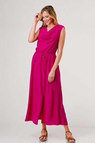 Fuchsia Drape Neck Maxi with Elastic Waist