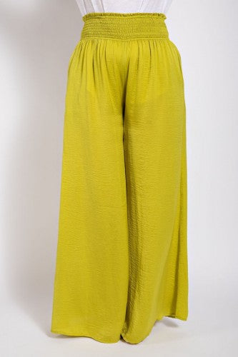 Apple Green Washed Satin Wide Leg Pant