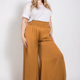 Camel Washed Satin Wide Leg Pant