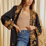 Black + Cognac Embroidered Kimono