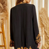 Black + Cognac Embroidered Kimono