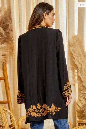 Black + Cognac Embroidered Kimono