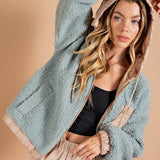 Sage + Natural Faux Shearling Hooded Jacket