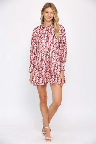 Pink Mocha Geo Print Babydoll Shirt Dress