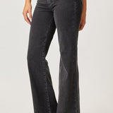 Black Mid Rise Flap Wide Leg Denim
