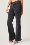 Black Mid Rise Flap Wide Leg Denim