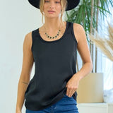 Black Satin Tank with Jersey Contrast