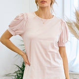 Blush Puff Sleeve Round Neck Tee