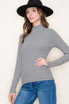 Black White Stripe Turtle Neck with Button Sleeve