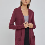 Wine Montecito Cardigan with Rib Hem & Pockets
