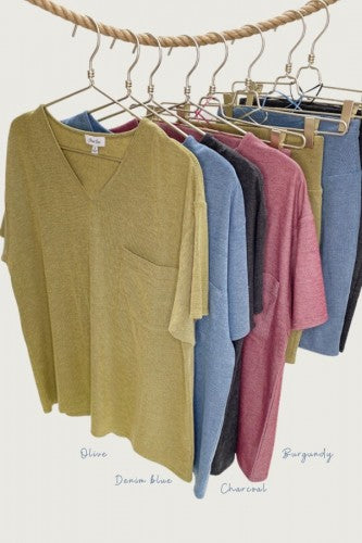 Olive Basic V with Pocket Top