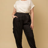Black Satin Cargo Joggers