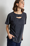 Mineral Wash Short Sleeve Keyhole Tee