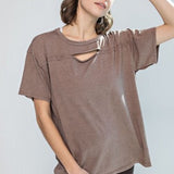 Mineral Wash Short Sleeve Keyhole Tee