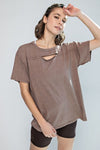 Mineral Wash Short Sleeve Keyhole Tee