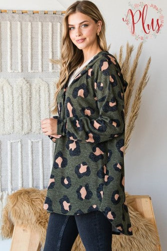 Olive Cheetah Hooded Cardi