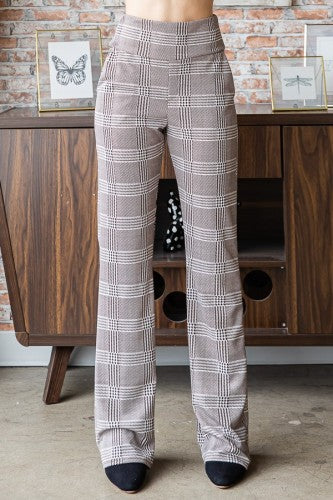 Brown Plaid Flare Pants
