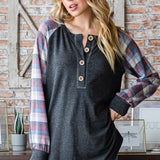 Charcoal Baseball L/S with Plaid Sleeve