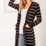 Black + Ivory Stripe Long Cardigan
