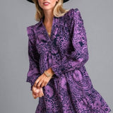 Eggplant Mix Paisley Print L/S Tiered Dress