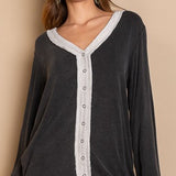 Black Snap Front Bell Sleeve Knitted Top