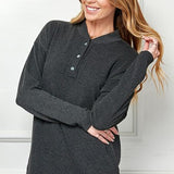 Charcoal Two Tone Ribbed Pullover with Buttons